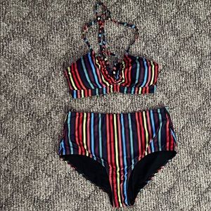 ModCloth Vertical Colorful Striped Bathing Suit